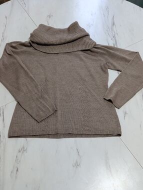 Taupe Fold-Over Turtleneck Sweater
